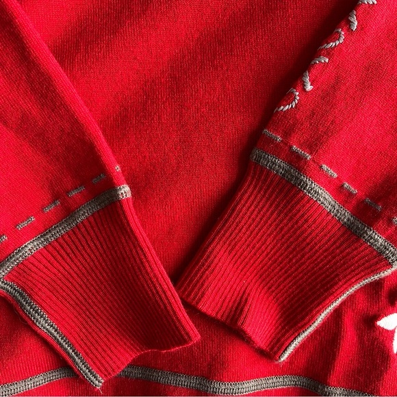 Meister Cabincore Contrast Stitch Embroidered Wool Blend Kiss Me Ski Sweater - Picture 11 of 13